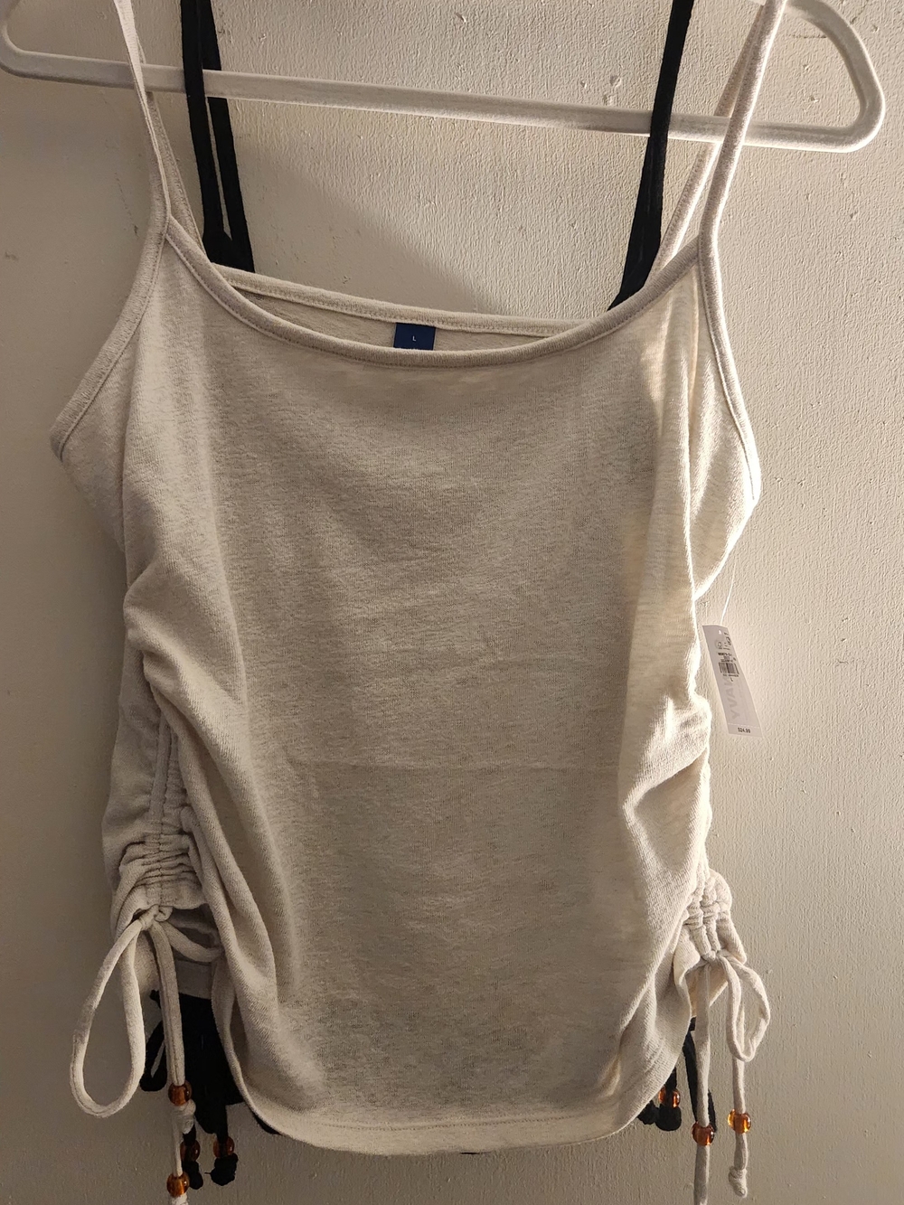 2 Old Navy Black And Cream Side-Ruched Tank Tops